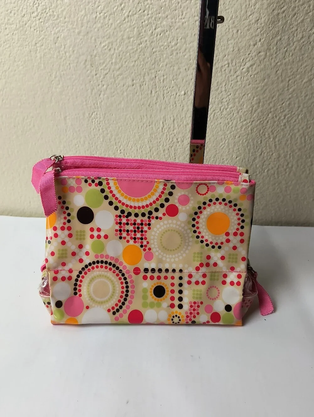 Bright Pink Multi-Dot Cosmetic Pouch with Zip